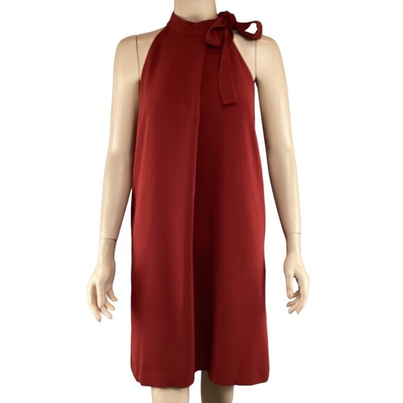 Theory Espere Dress Size 2 NWT Admiral Tie Neck A-Line Red - Picture 9 of 10